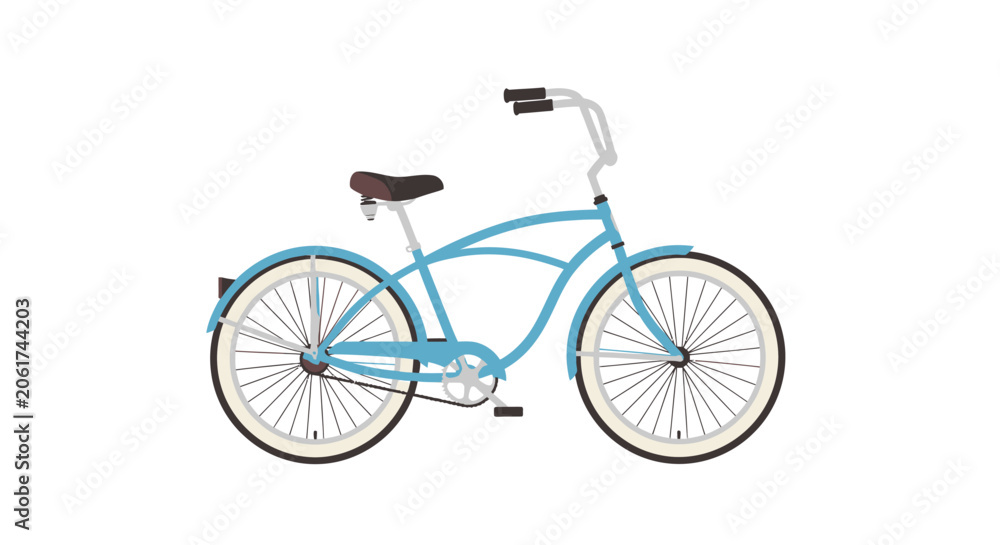 Fototapeta premium Retro Blue Cruiser Bicycle Isolated on White Background