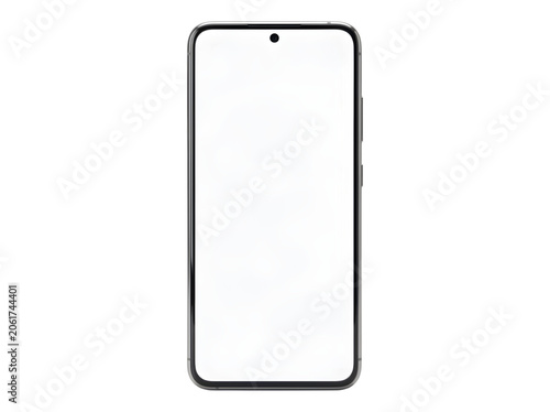 Modern smartphone mockup with blank white screen, sleek mobile phone isolated on white background, digital device template for app design presentation