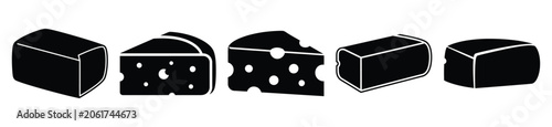 Black and white cheese icons set