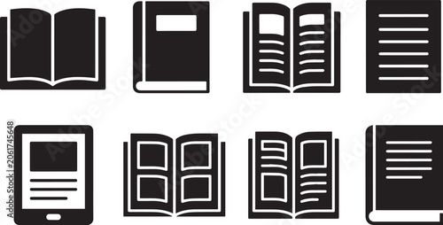 collection of book and device icons for reading and education purposes online learning