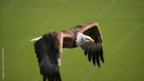 Majestic Eagle Flying Over Green Field With Wings Spread Wide in Glorious Detail