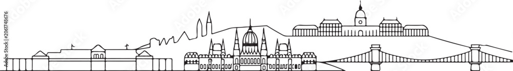 Obraz premium Budapest city Skyline Silhouette Illustration Black Lines On White Background