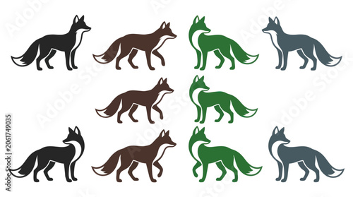 Obraz na plátně Stylized Foxes Collection: Diverse Colors, Minimalist Design, Vector Art