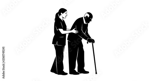 Foto Nurse helping elderly man walking with assistance cane assistance caregiver life
