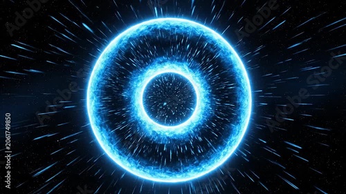 Glowing Blue Energy Portal Forming with Particles in Space