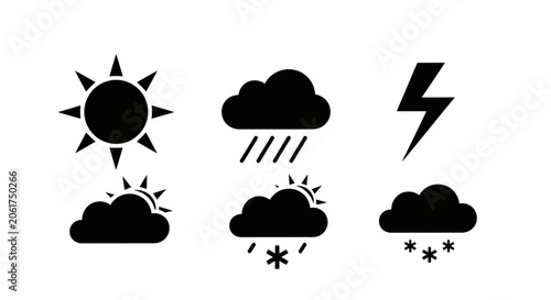 Tableau sur toile Weather icons set with sun clouds rain lightning