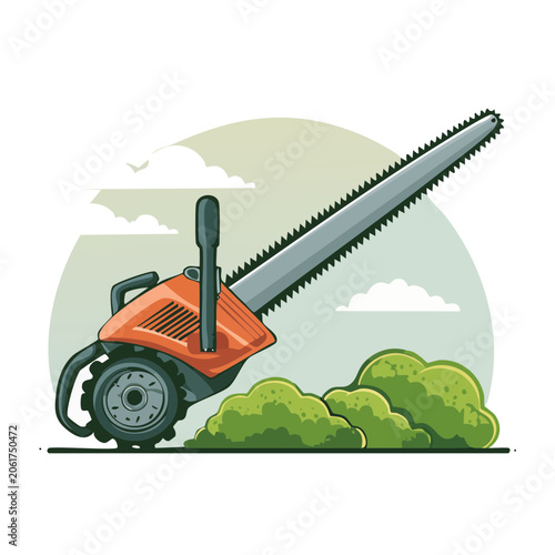 Flat design illustration of lawn mower on grass