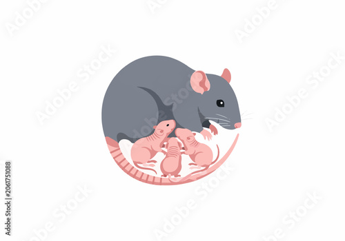Cute Mouse Family Illustration with Baby Mice and Squeezing Cheese
