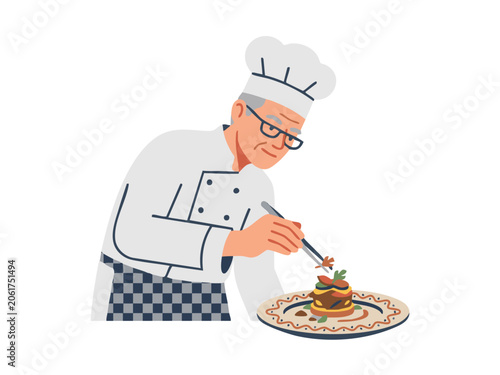 Fotografie Fine Dining Chef Plating Gourmet Dish Vector Illustration, isolated, transparent