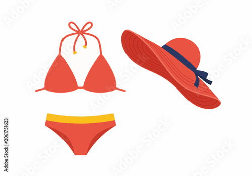 Stylish Summer Beachwear with Sun Hat and Bikini