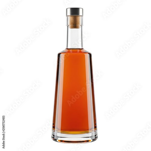 Orange liqueur bottle with golden liquid isolated