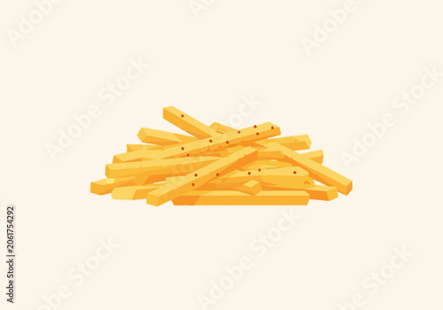 Pile of crispy French fries on beige background