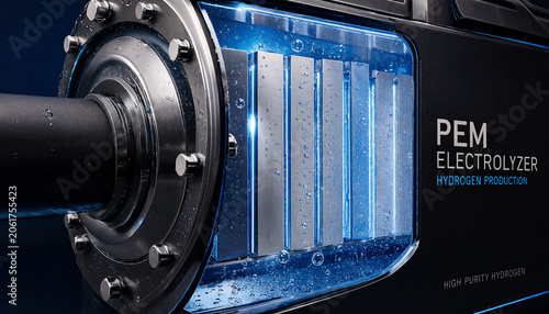 Close Up of PEM Electrolyzer Technology for Green Hydrogen Production and Clean Energy Innovation