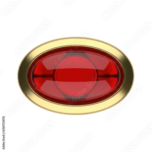Red oval gemstone with golden frame isolated