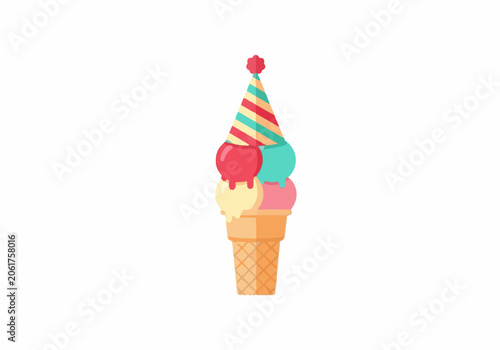Colorful Ice Cream Cone with Party Hat