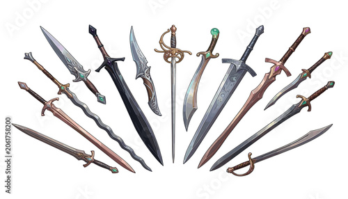 Photos Fantasy sword and dagger weapon icon collection