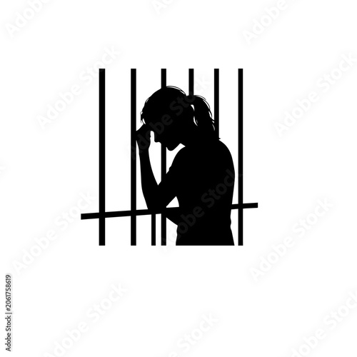 Sad Woman Behind Prison Bars Depression Silhouette
