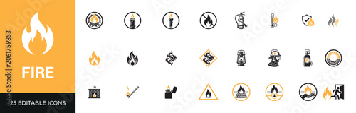 Fotografía Collection of 25 editable fire icons in various styles and symbols