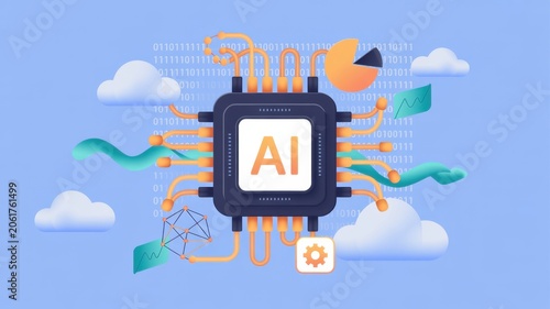 Artificial Intelligence Circuit Board with Cloud Computing and Digital Network Concept