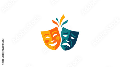 Stylized theatrical comedy and tragedy masks icon representing drama and performance arts.