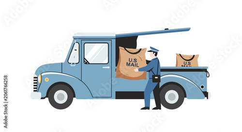 Εκτύπωση καμβά Mail carrier loading US mail bags into classic blue delivery truck
