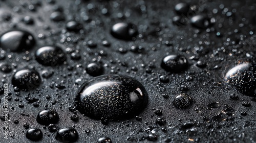 Φωτογραφία Stunning close-up of water droplets on a sleek black surface, perfect for adding