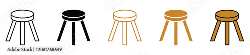 Three legged stool icon set.  Furniture vector illustration collection isolated on transparent background