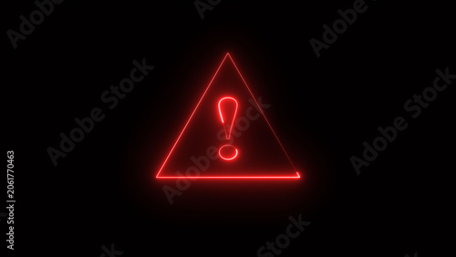 Glowing Neon light Exclamation mark in triangle icon isolated on black background. Neon Hazard warning sign, careful, danger icon illustration.