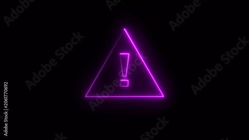 Glowing Neon light Exclamation mark in triangle icon isolated on black background. Neon Hazard warning sign, careful, danger icon illustration.