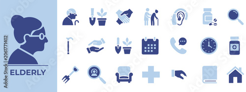 Obraz na plátně Senior care and assisted living medical support vector icon set