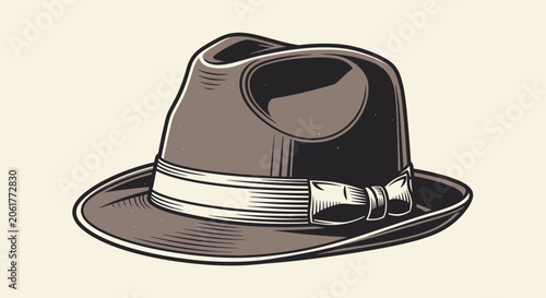 Bild auf Leinwand Vintage Fedora Hat with Ribbon and Bow Tie Accent, Classic Style Accessory