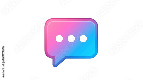 3d render of gradient purple and blue chat bubble icon with three dots.