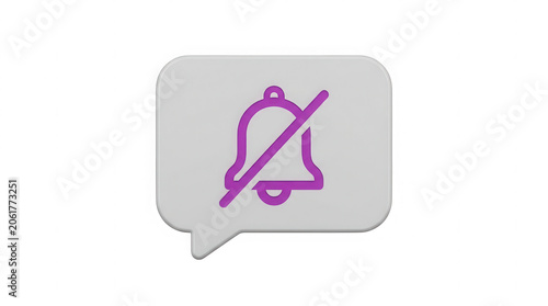 3d render of speech bubble with crossed bell notification icon on transparent background, mute or no notification concept.