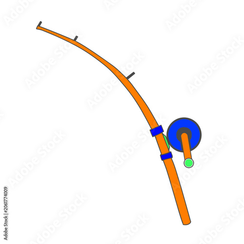 Cartoon Fishing Rod Isolated on White Background. Decorative Fishing Vector Illustration Perfect for Sticker Design, Enamel Pin Production, Badge Artwork, Apparel Graphics, and Fishing Merchandise