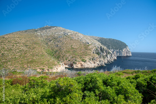 Turquoise sea and mountain coastline landscape