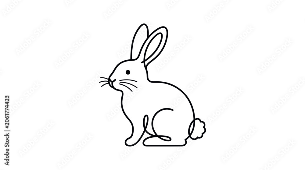 Fototapeta premium Minimalist Line Art Rabbit Illustration, Simple Bunny Drawing, Cute Animal Icon