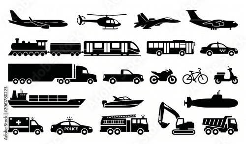 Black Transportation Silhouette Icons Set