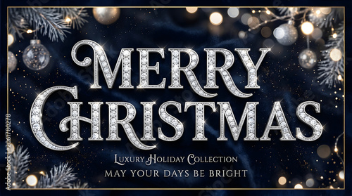 Merry Christmas luxury holiday collection with sparkling decorations and golden lights transparent background