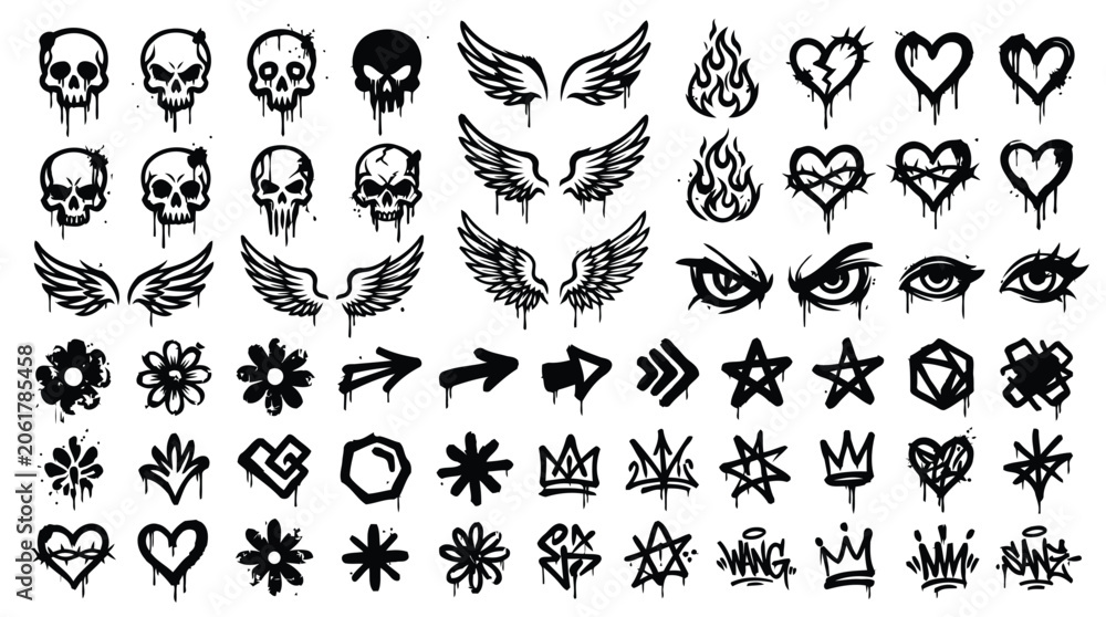 Fototapeta premium Black graffiti tattoo stencil designs