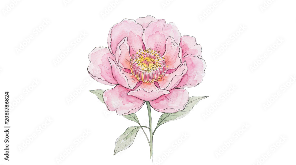 Obraz premium Delicate pink peony flower illustration with nature art floral design aesthetic visuals