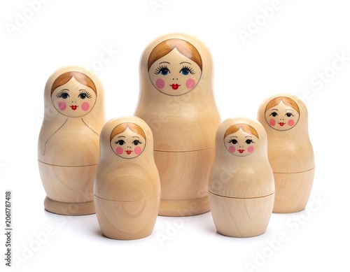 A set of six intricately designed, painted wooden nesting dolls