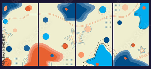 Modern abstract geometric pattern background with stars, circles and organic shapes. Suitable for flyers, brochures, banners, books, posters, etc.