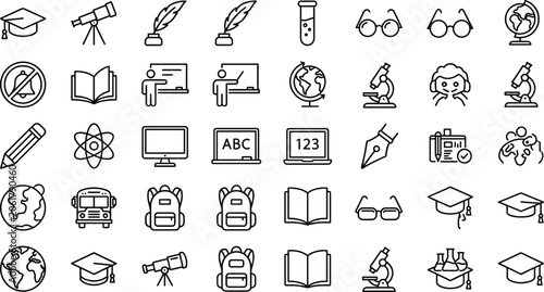 Tableau sur toile Large collection of minimalist education and school line icons for academic lear