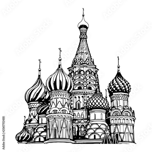 Photography Saint Basil's Cathedral in Moscow landmark architecture in black and white line