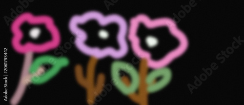 Hand drawn colorful flower sketch set on a solid black background.