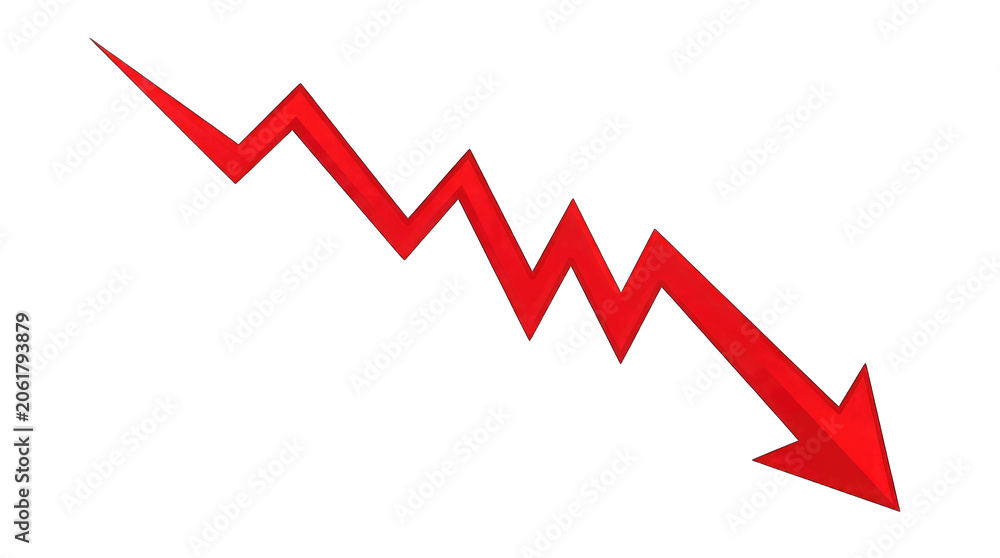 Obraz premium Red downward zigzag arrow on isolated on transparent background