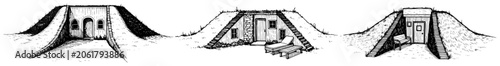 Fotografía Earth sheltered houses and underground dwellings in natural hillside sketch styl