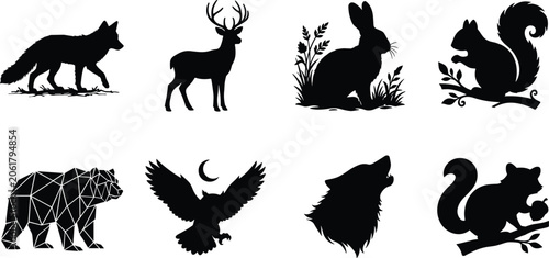 Photography Wild Forest Animal Silhouette Collection Featuring Fox Deer Rabbit Squirrel Bear