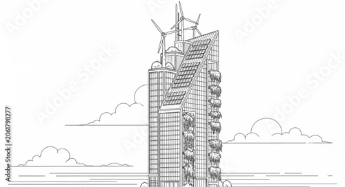Fotografía Modern skyscraper under construction with cranes and scaffolding.