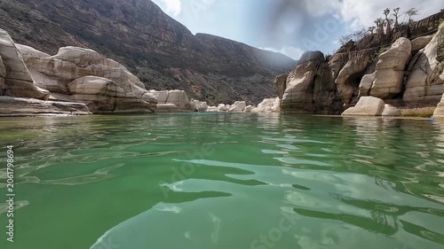 Green water in rocky canyon. Sokotra, Yemen.